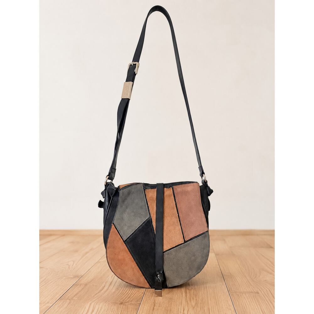 Foley + Corinna Daisy Patchwork Leather Suede Saddle Crossbody Bag Multicolor